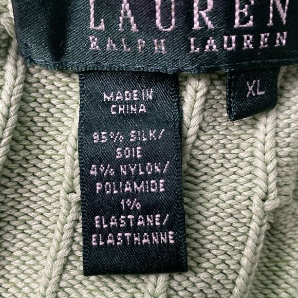 LAUREN RALPH LAUREN Green Silk Blend Cable Knit V-neck Sweater Sz XL - Picture 5 of 5